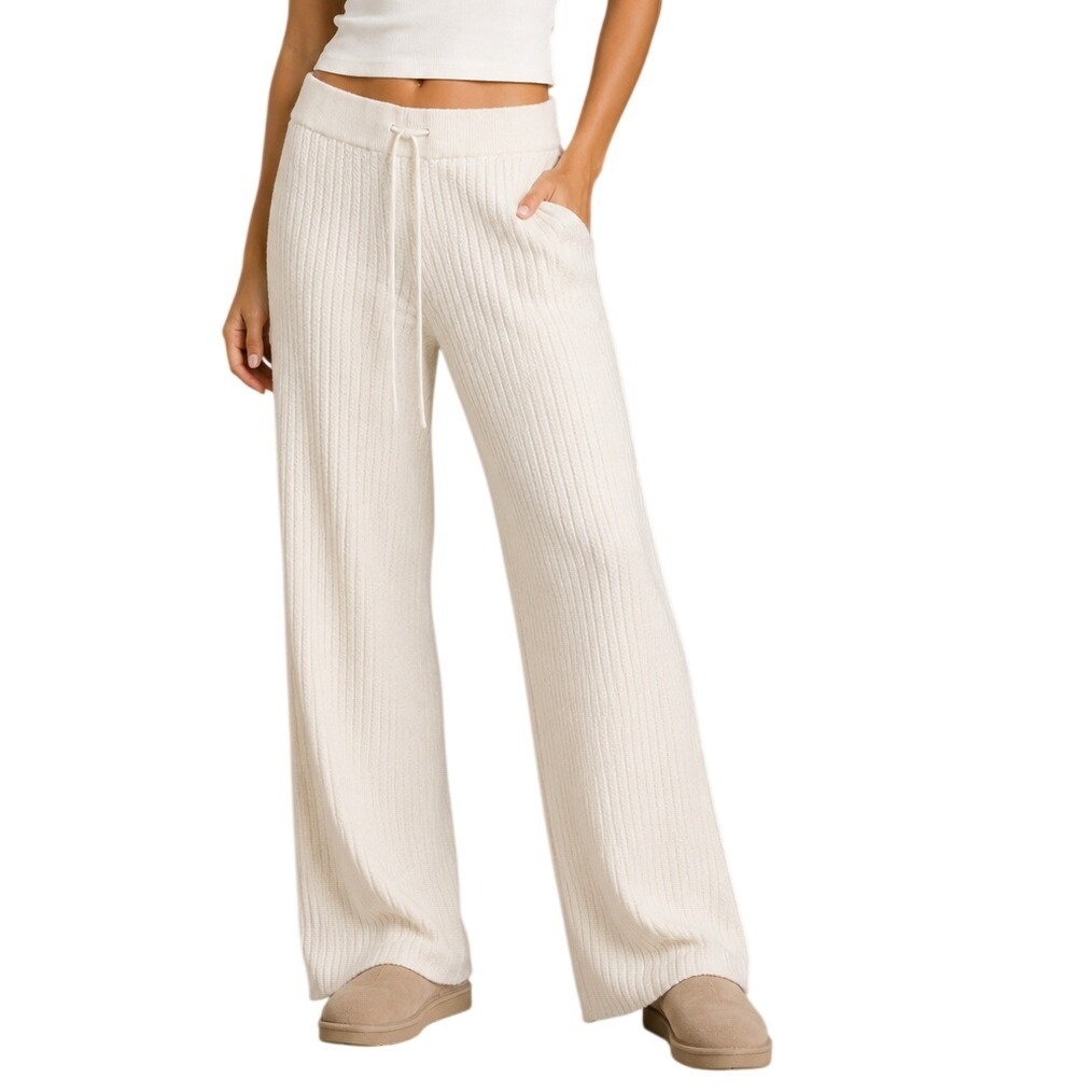 The Group By Aritzia Cream Off-White Ribbed Knit Pants Women's Large